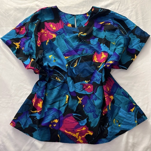 Unbranded Tops - Vintage 80s Mr. Max Abstract Floral Blouse Plus Size 20